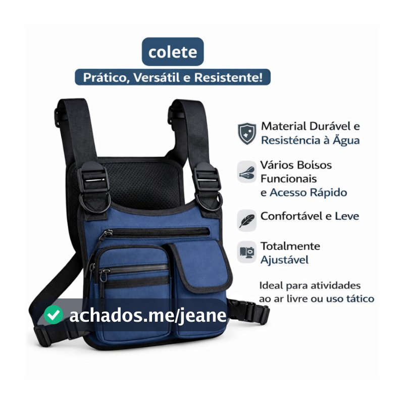 Mochila Pochete Tática Masculina Impermeável Preta Versátil - Bolsa de Peito Esportiva