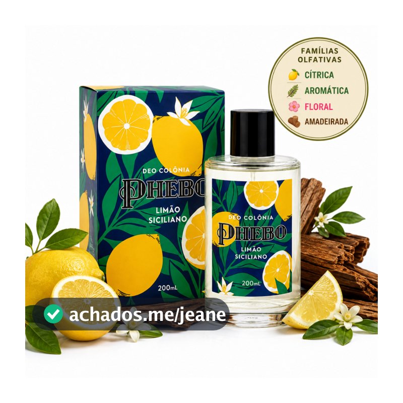Colônia Phebo Limão Siciliano 200ml Perfume Cítrico Unissex Deo Colônia Fresca Aromática Floral Amadeirada