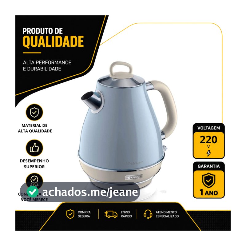 CHALEIRA ELÉTRICA ARIETE VINTAGE 1,7L EM AÇO INOX 1850W AZUL 220V 00C286905ARBR