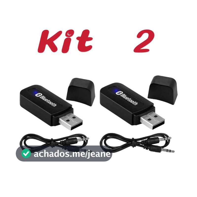 Kit 2 Receptor Bluetooth P2 para Áudio USB de Carro (3,5mm)
