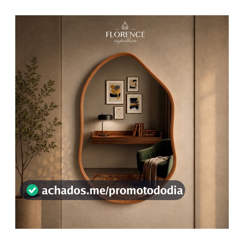 Espelho Roma 70x50 Orgânico com Moldura em Couro Luxo