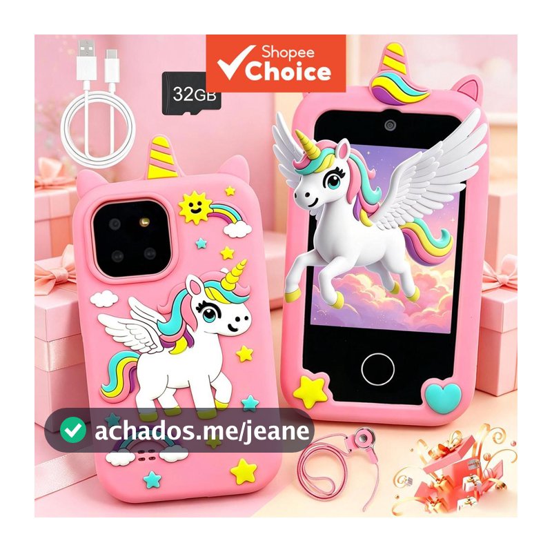Smartphone de Faz de Conta para Crianças 32GB, Câmera Dupla, Registra Momentos da Infância, Capa de Silicone Macia,