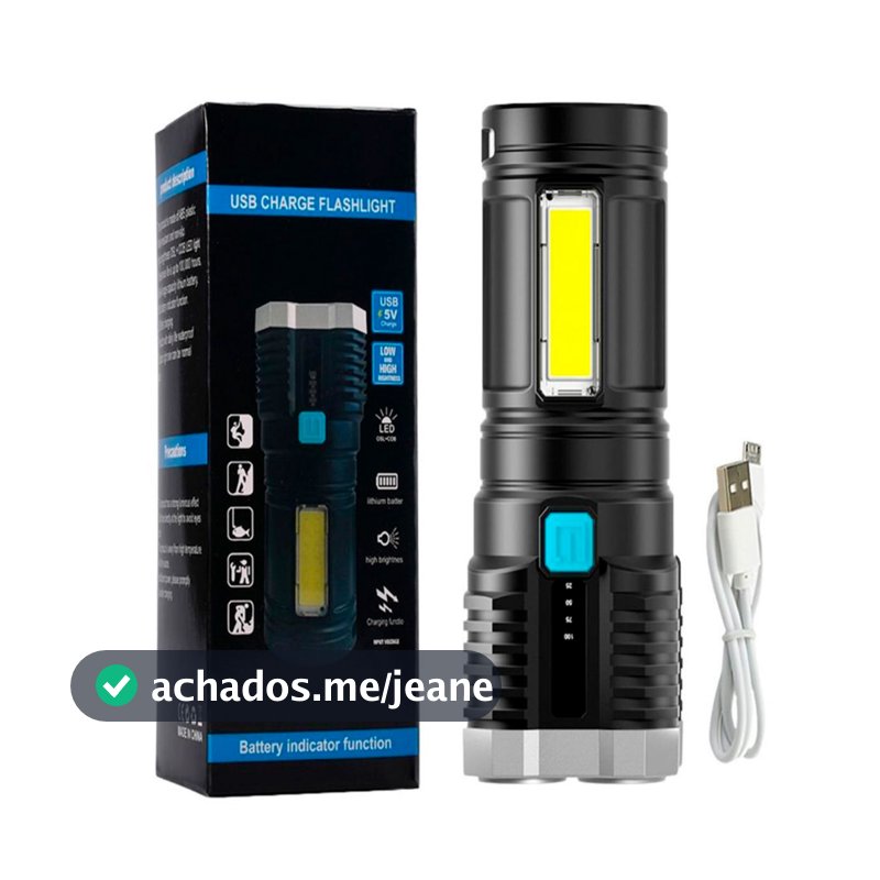 Lanterna LED Recarregável USB de Longo Alcance com 4 LEDs - Modelo L-19: Potente e Portátil