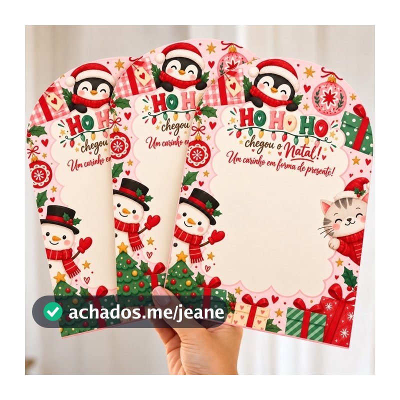 Kit 12 Cartão Grande Natal 18x26cm | Com ou Sem Coração de Acetato