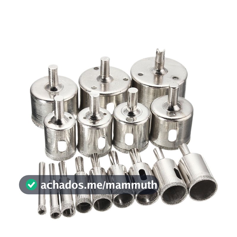 Kit 16 Brocas Diamantadas Serra Copo para Vidro Granito Cerâmica 6-50mm Acessórios Inclusos Ferramentas Profissionais