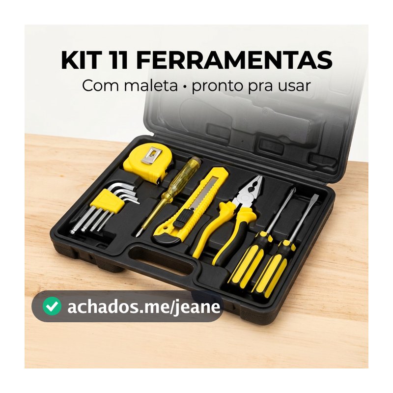 Kit Ferramentas 11 Peças com Maleta Jogo Completo Consertos Domésticos e Automotivo