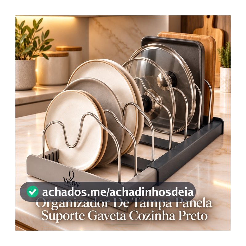 Organizador De Tampa Panela Suporte Gaveta Cozinha Preto