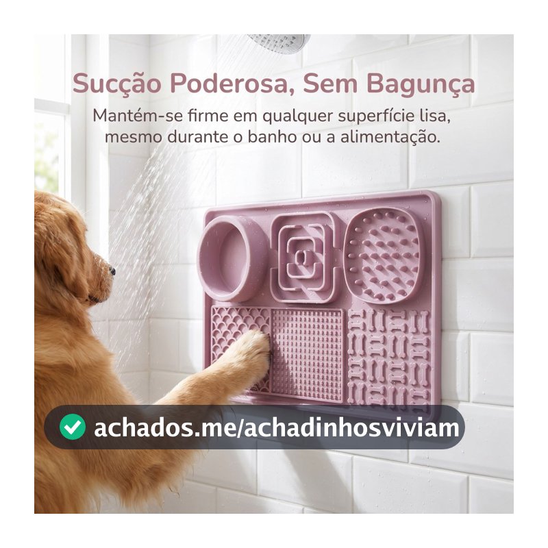 Tapete de Lick 6 em 1 p/ Cães e Gatos Slow Feeder Anti-Engasgo Ventosa Gruda na Parede ou Chão Azule