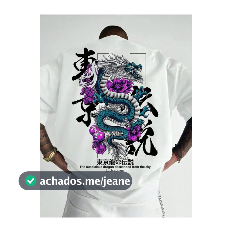 Camiseta Oversized Masculina Tokyo Legend Dragão Algodão Premium