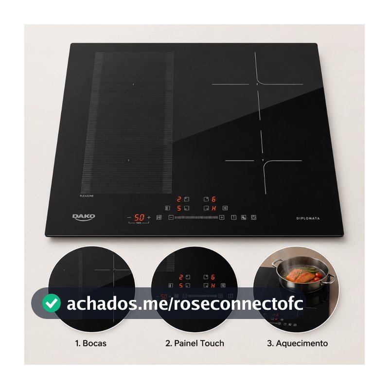 Cooktop Indução 4 Bocas 220v Preto Zona Flexível 9 Niveis Dako Diplomata