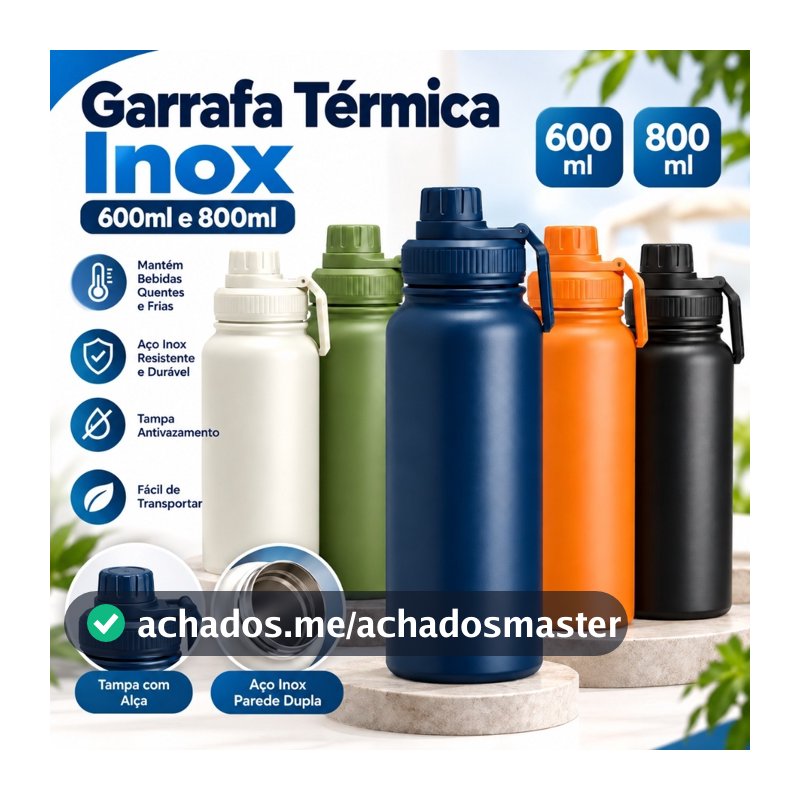 Garrafa Térmica 600ml 800ml Inox Parede Dupla Isolamento Térmico Água Café Quente Fria