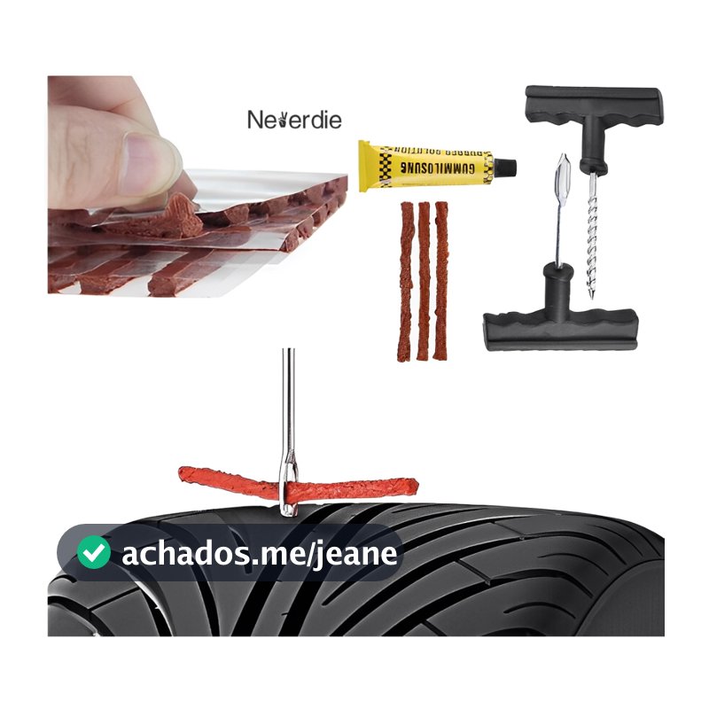 Kit Reparo Pneu Sem Camara Moto Carro + 3 Refis Macarrão Pneu
