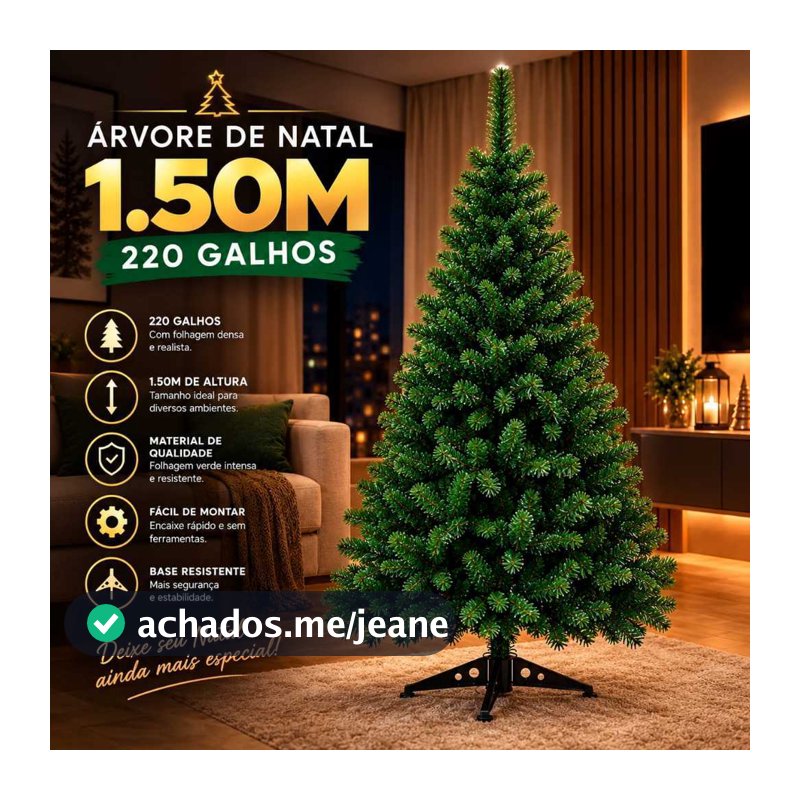 Árvore Natal Verde 150cm 220 Galhos Decoração Natalina Pinheiro Pinheirinho Premium