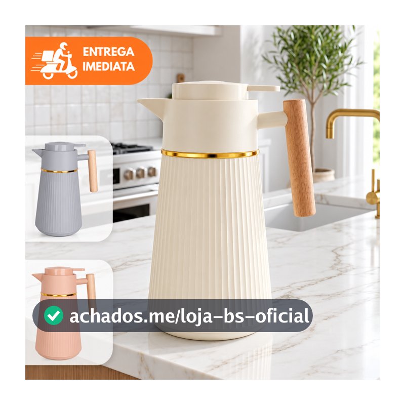 Garrafa Térmica Nórdica Berlim Café 1L Cabo De Madeira Luxo Mesa Posta Canelado Dourado