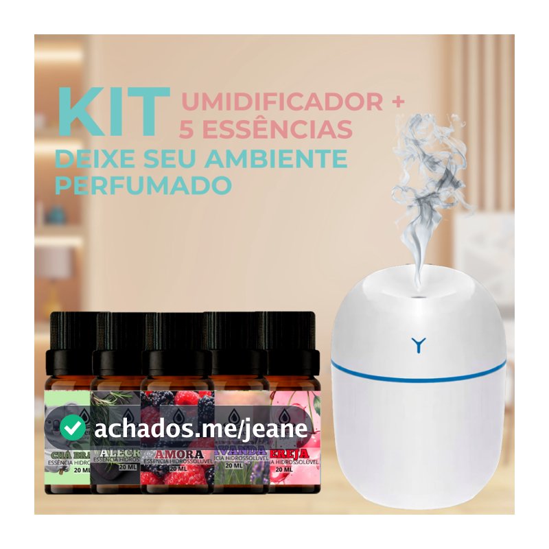 umidificador de ar LED + 5 Essências hidrossoluveis 20ml | Difusor elétrico | Aromatizador de ambiente