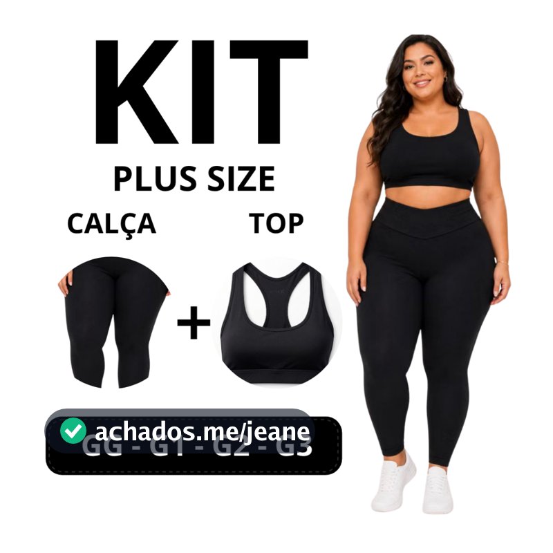 Kit Calça Legging Feminina Plus Size + Top Nadador Tecido Premium Grosso