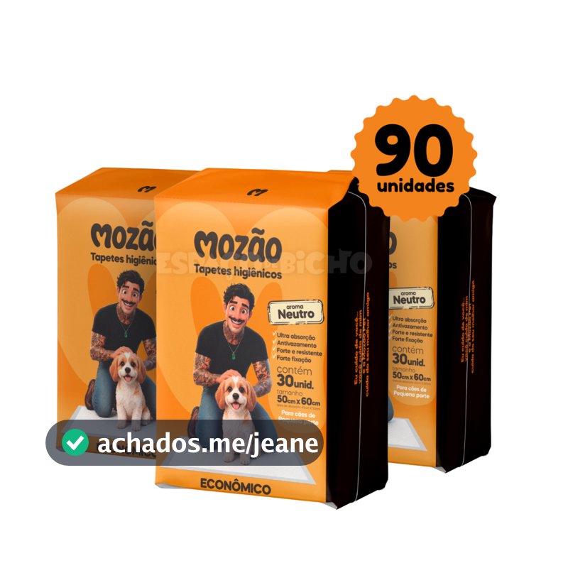 Kit Tapete Higiênico Mozão Aroma Neutro 50cmx60cm 90 Unidades
