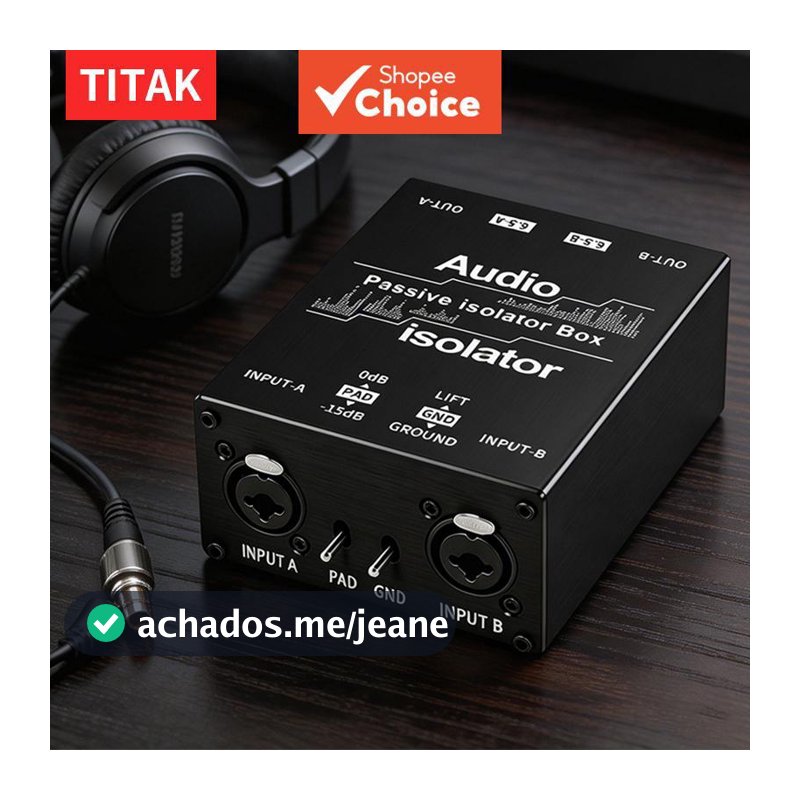 Caixa Isoladora de Áudio Passiva Combo XLR 6,35 mm, Eliminador de Ruído de Loop de Terra para Sistemas de Áudio ao Vivo