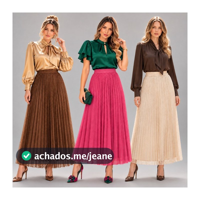 Saia Longa Plissada Tule Poá Forro Helanca Light Moda Evangélica Elegante Tendencia Cristã Brasil