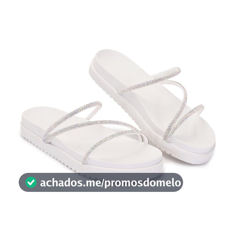 Sandália Feminina Com Tiras em Strass Prata, Sandália Calce Fácil, Leve e Cunho Muito Confortável