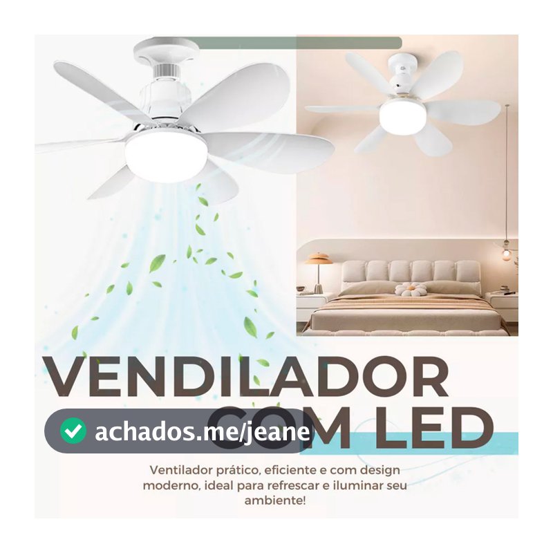 Ventilador De Teto Lâmpada 80W Led E27 Ajustável Bivolt