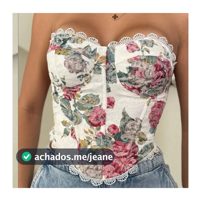 Corset  Floral Tomara que Caia com Bojo e Amarração Traseira
