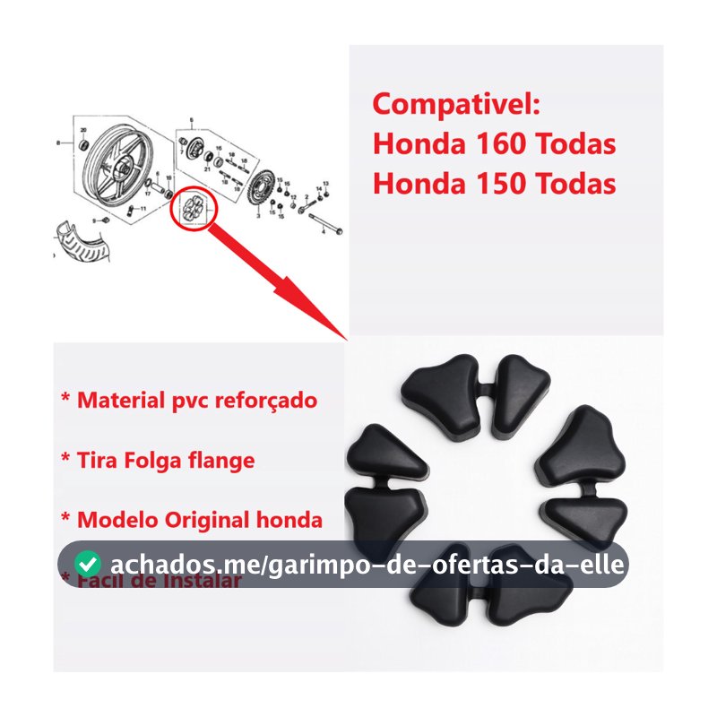 Kit Borracha da Coroa Coxim Bucha Tira Folga Flange Roda Traseira Honda CG 150/160 Titan Fan Start