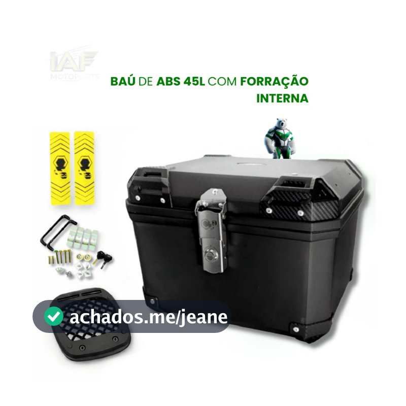 BAÚ BAULETO PLASTICO ABS TRASEIRO 45L UNIVERSAL PRETO FORRADO UNIVERSAL PARA TODAS AS MOTOS
