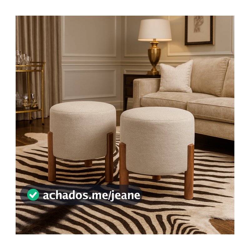 Puffs de Linho Decorativo Decoração Redondo Estofado Confortável Luxo Sala de Estar Escritório