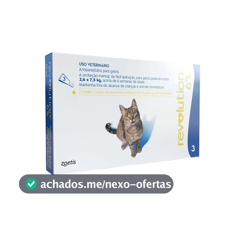 Antipulgas Revolution 6% Gatos de 2,6kg a 7,5kg 3 Pipetas