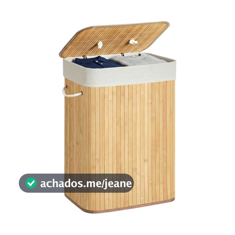 SONGMICS 72L Cesto de roupa suja de bambu, dobrável com tampa, cesto retangular organizador, para quarto