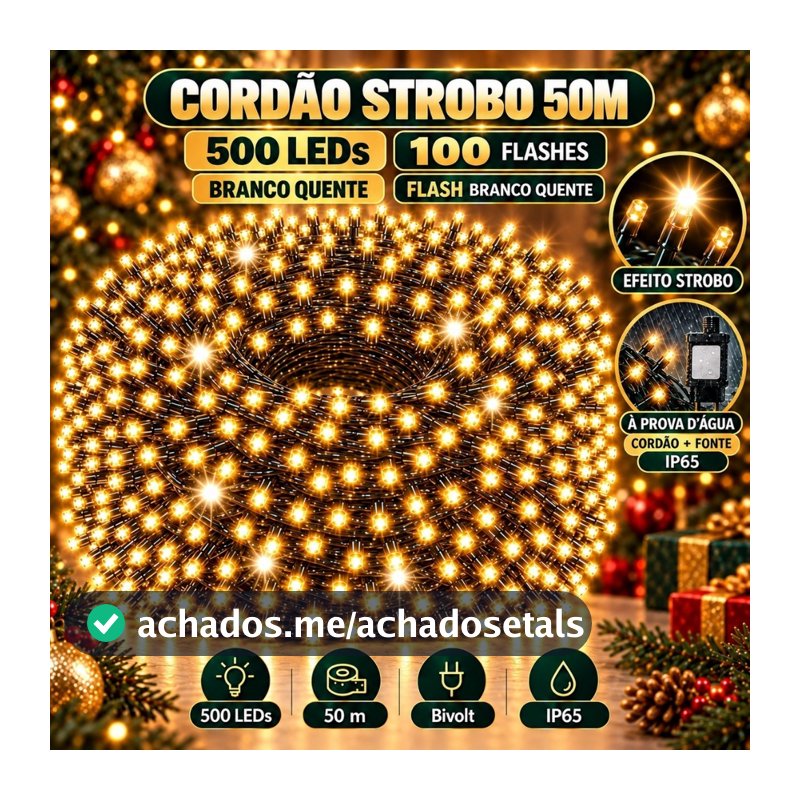 Strobo Pisca Pisca Cordão Natal 500 Leds 50m Prova D'Água Bivolt  100 Flash  Decoração Enfeite Natal LuvinCo