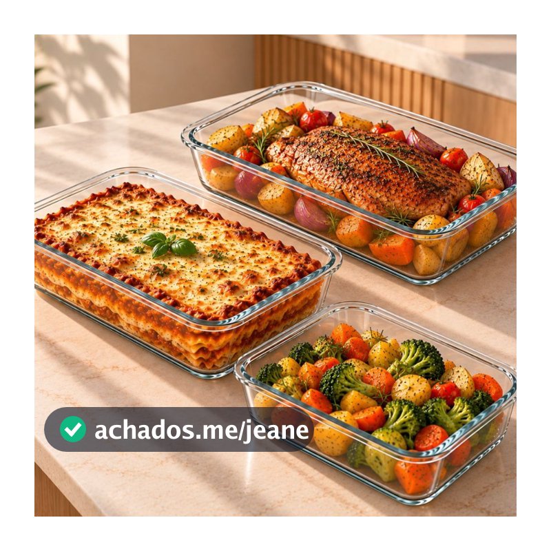 Conjunto 3 Travessas Retangular Assadeiras Pirex Lasanheira 3 peças 2.2L 1.6L 1.0L