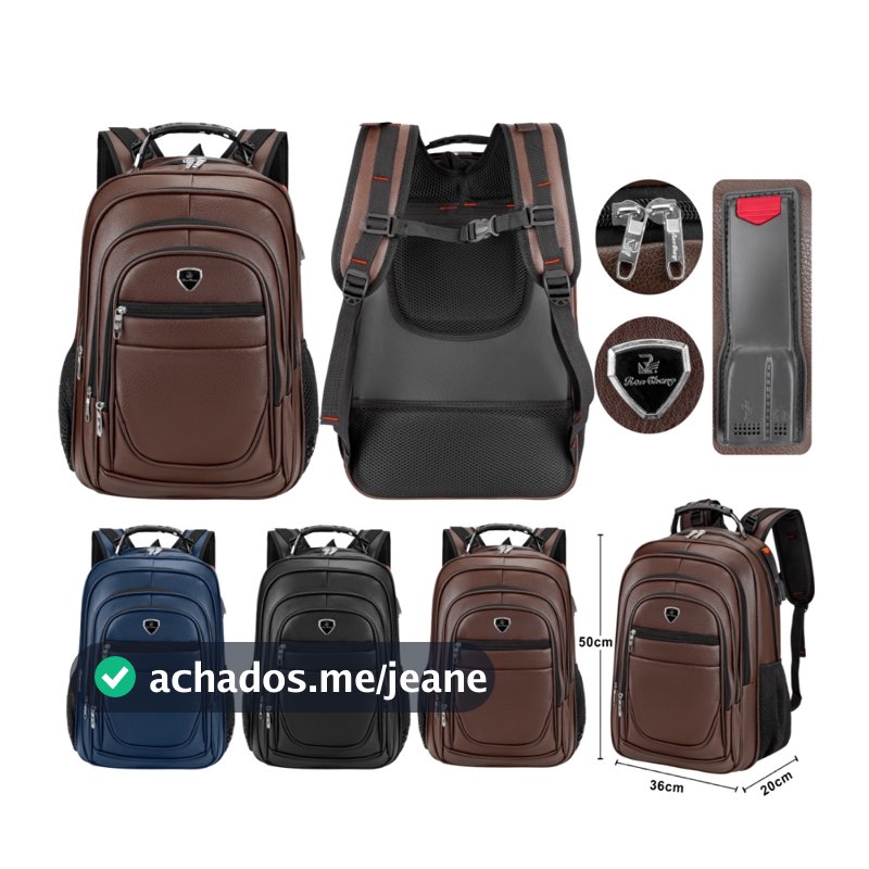 Mochila Couro PU Grande Executiva Para Notebook Trabalho Faculdade Reforçada Cabo De Aço