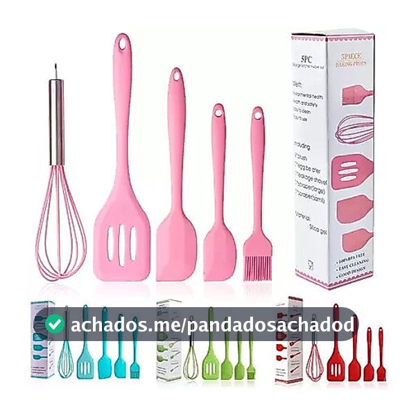 Kit 5 Peças Utensílios de Cozinha Silicone Colher Espátula Fue Espátula Pequena Pincel
