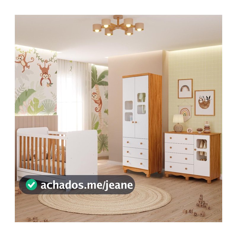 Quarto Bebê Completo Berço Americano  Ben 3 em 1 Guarda Roupas 2 Portas Cômoda Uli 100% MDF