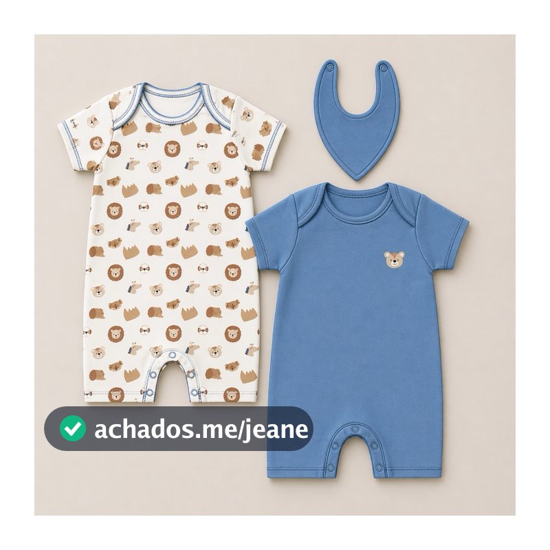 Kit Macacão Bebê Menino Algodão - Romper Verão - 3 Peças