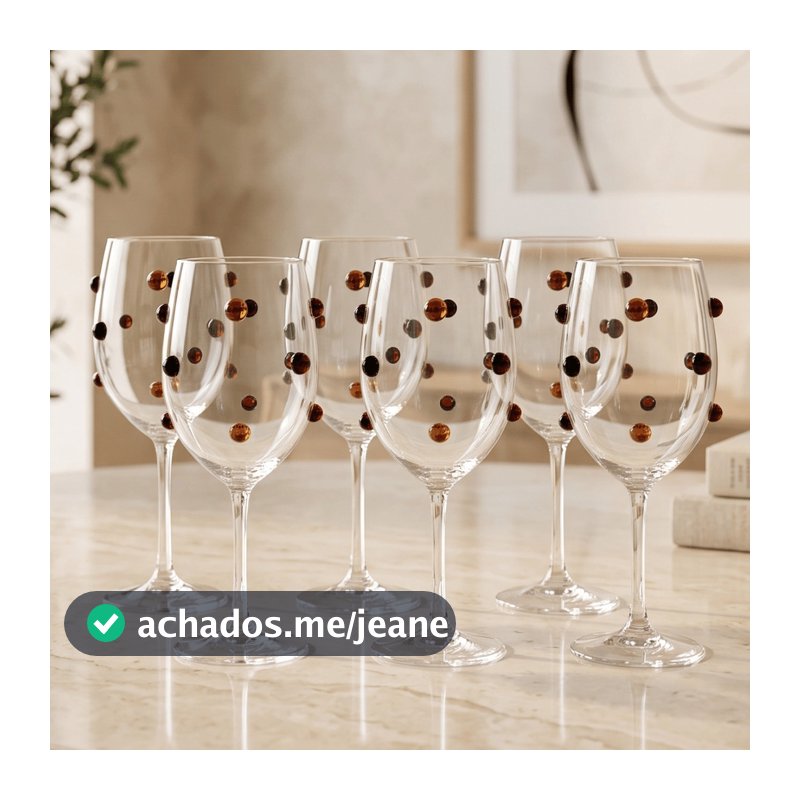 Jogo de 6 Taças de Vidro Confetti Taça de Vinho Transparente com Esferas Relevo Âmbar 520ML