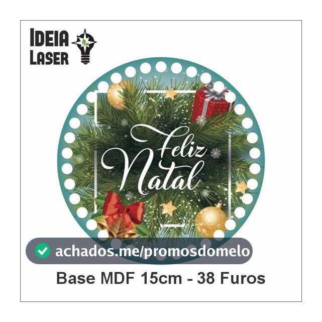 Feliz Natal Mod1 - Base MDF Fio de Malha Crochê - Ideia Laser