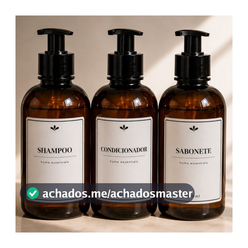 Kit 3 Dispensers organizadores Banheiro 500ml Shampoo Condicionador Sabonete Frascos PET Âmbar