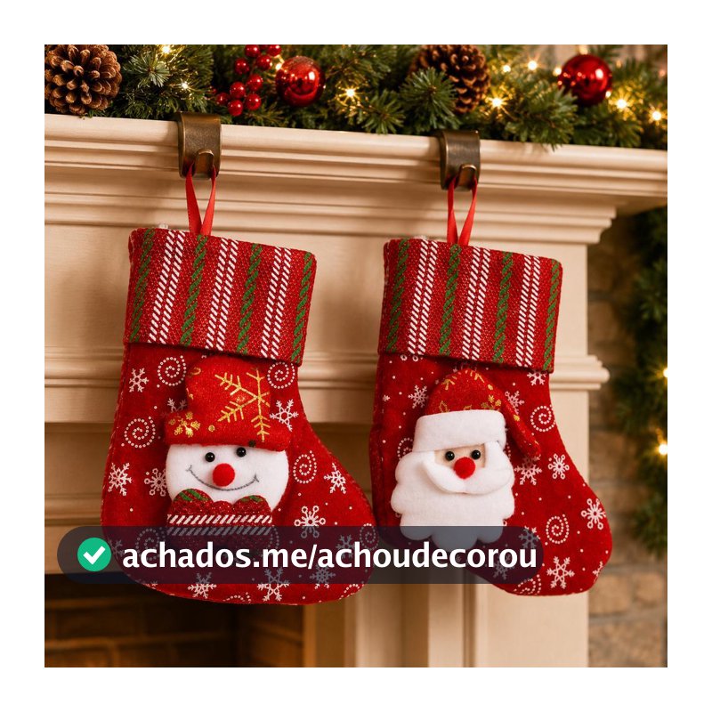 KIT Botas de Natal 18cm Premium Enfeites Meia Papai Noel Boneco de Neve Pendentes Natalino Decoração Árvore