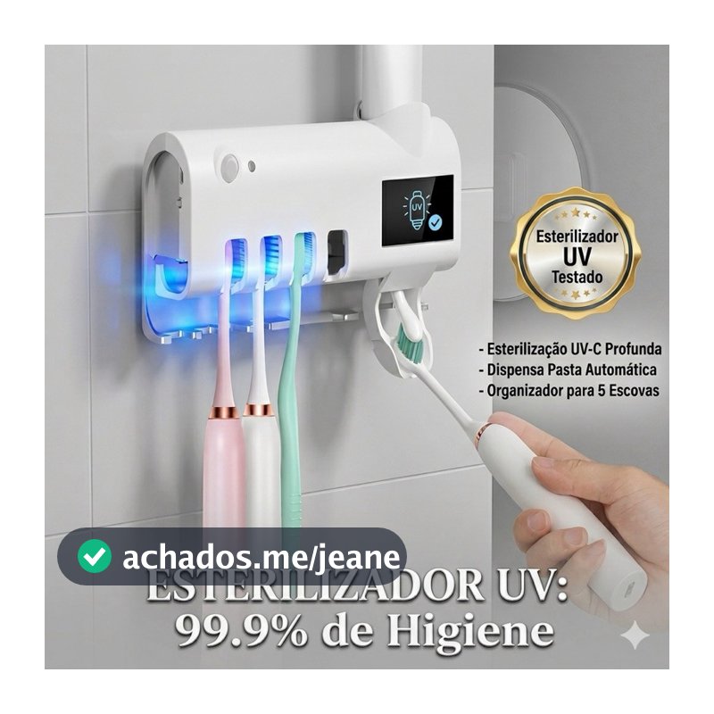 Suporte para Escova de Dentes com Dispensador de Creme Dental - Com Esterilizador Uv/Modelo Sem Uv