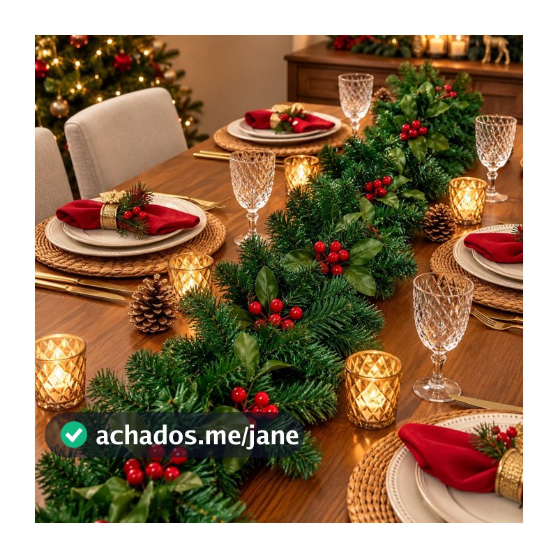 Kit Decoração de Natal Festão Aramado Flexível 2,70m com Cordão Arranjo De Mesa