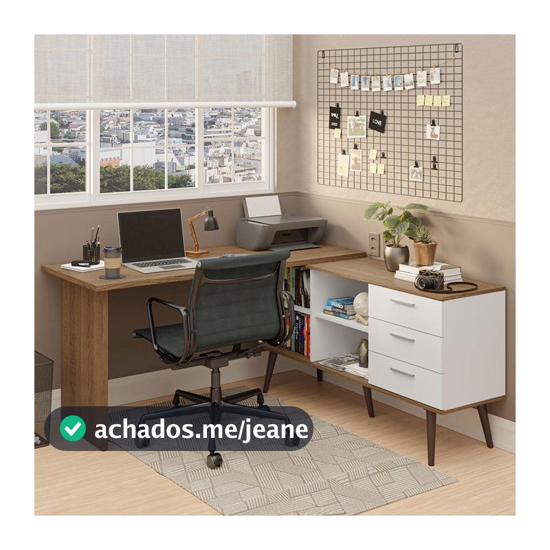 Escrivaninha Mesa de Escritório 3 Gavetas Rustic/Branco Lisboa Madesa