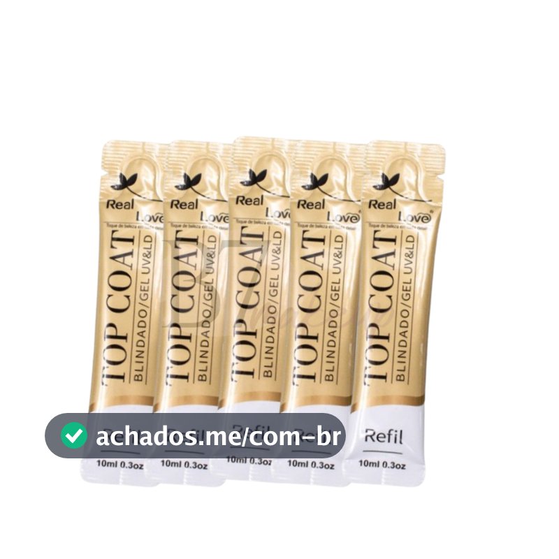 Top Coat Blindado Real Love – Kit com 5 Un | Não Risca + Brilho Espelhado | Atacado