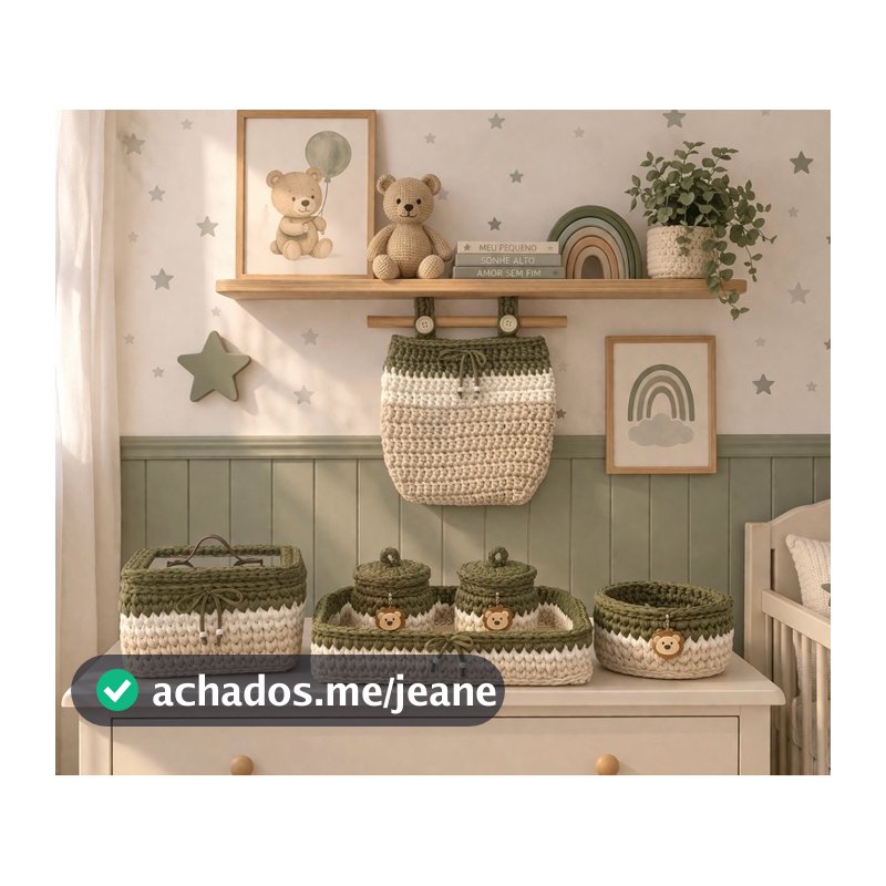 kit Higiene Bebê Feito em Crochê com fio de Malha - Produto Artesanal - Decoração Quarto do Bebê - Enxoval