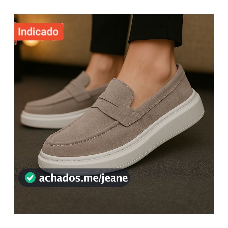 Mocassim Masculino Sola Alta Loafer Derby em Camurça Costurado Premium