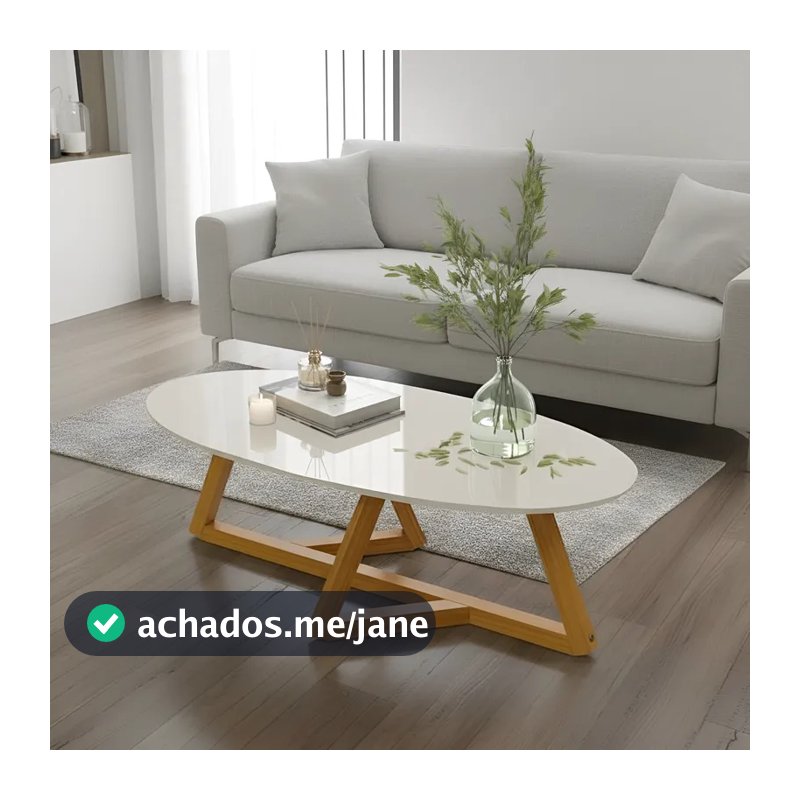 Mesa Mesinha de Centro  Apoio Sala Oval Cor Off White Nature Orgânica Moderna  Pés Madeira MDF Promoção Barata FULL