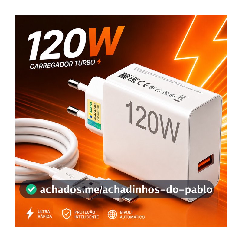 Carregador 120w Turbo Xiaomi Redmi Android Original Fonte Rápida Com Cabo Tipo C Para Lightning