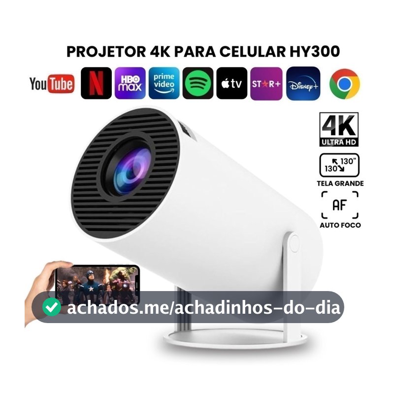Projetor 4K HD 150 Polegadas Celular, Tv B0x, Xbox, PS, Pc, Wifi e Bluetooth HY300 Magcubic 110/220